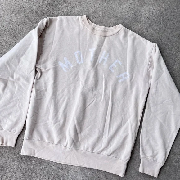 MOTHER cotton crewneck sweatshirt cream made in USA - Picture 2 of 3